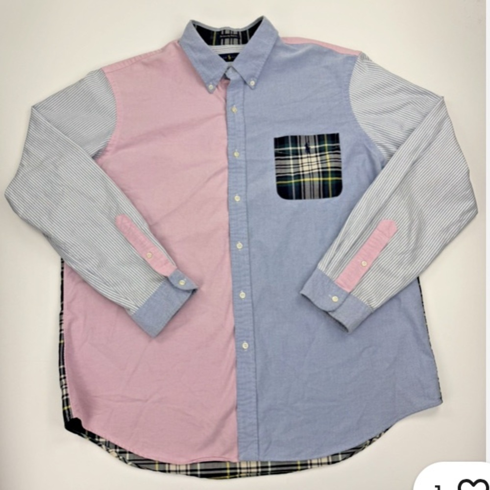 Ralph Lauren Oxford cloth shirt patchwork and plaid blue pink size XXL - Picture 3 of 7
